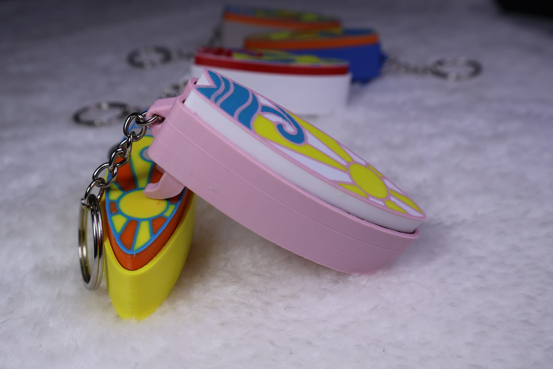 Colorful custom surfboard keychains